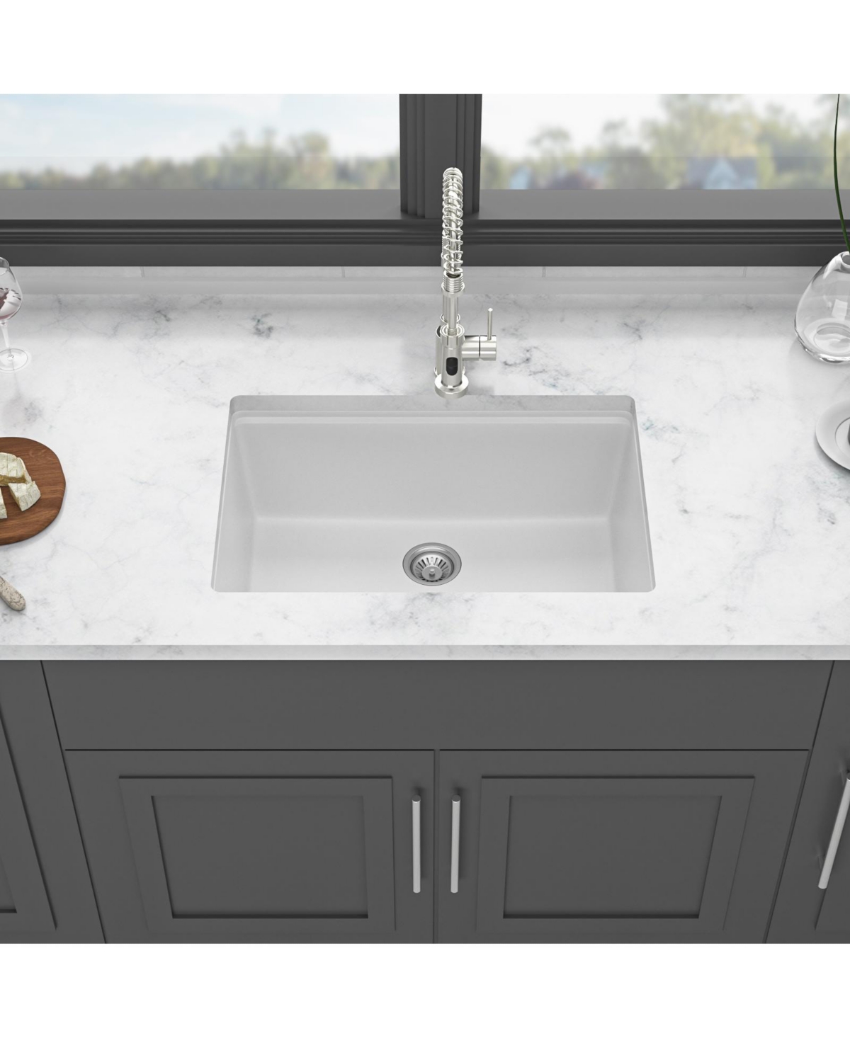 huluwat 28x19x9.65inch White Quartz Composite Kitchen Sink Undermount Workstation