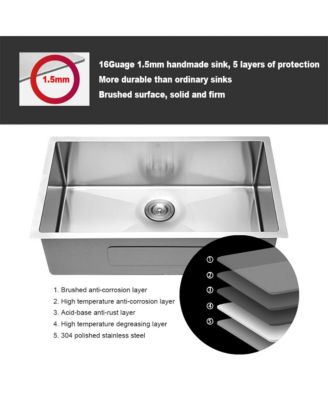 huluwat 30x18x9inch 16 Gauge 304 Stainless Steel Undermount Single Bowl Kitchen Sink with Drain Assembly No Additional Accessories