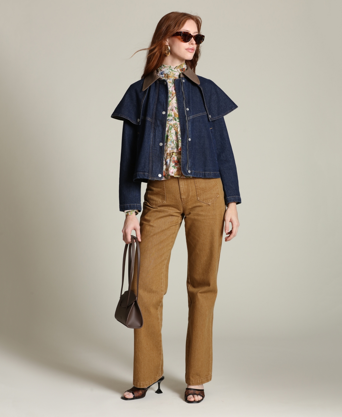 Avec Les Filles Women's Denim Cape Spread Collar Jacket