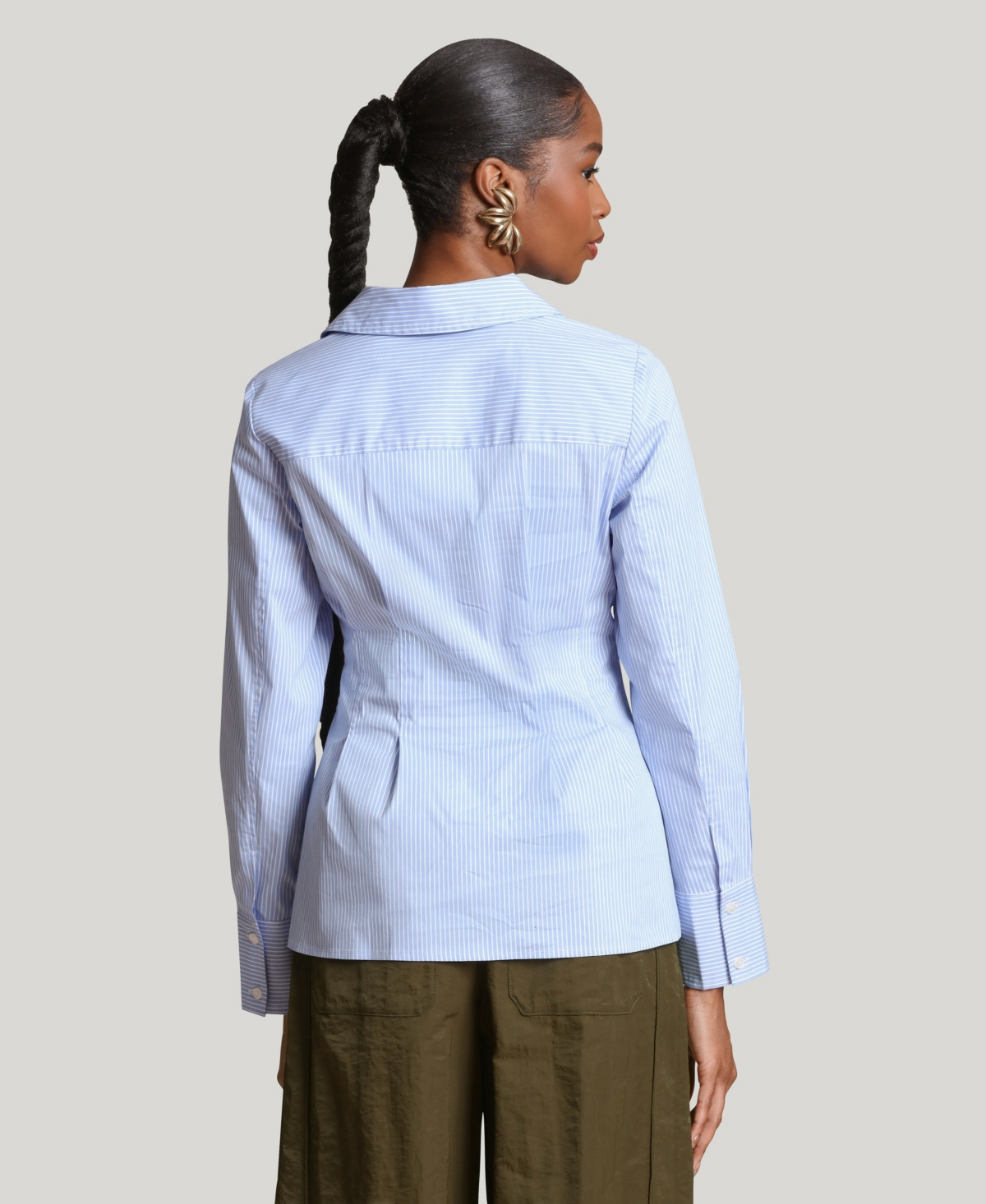 Avec Les Filles Women's Corset Stripe Spread Collar Shirt