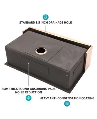 36" Rose Gold Farmhouse Apron Front Kitchen Sink, 16-Gauge T304 Stainless Steel with Dish Grid, Drain Assembly & Drying Rack