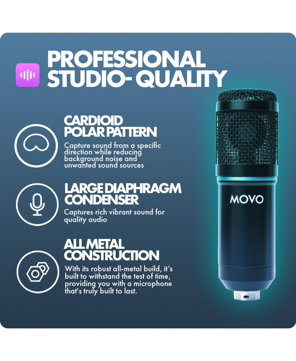 Movo PodPak4A 4-Pack Universal Xlr Condenser Microphone Podcast Equipment Bundle for 4