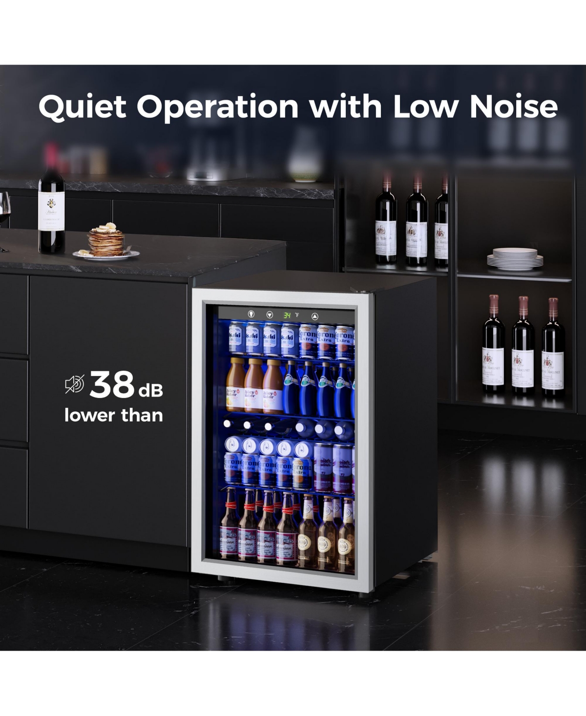 Euhomy 20-in 150-Can Capacity Sliver Freestanding Beverage Refrigerator with Reversible Door and Adjustable Shelves