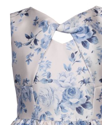 Girls' 7-16 Sleeveless Floral Mikado Twist Keyhole Bodice Dress