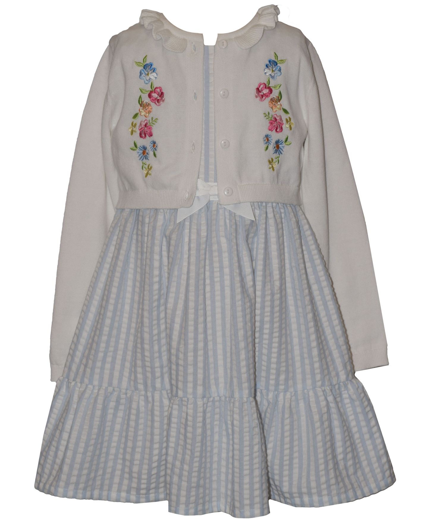 Платья Bonnie Jean Floral Round Neck Dress and Cardigan, 2-Piece Set для девочек, цвет: Синий — фото 1