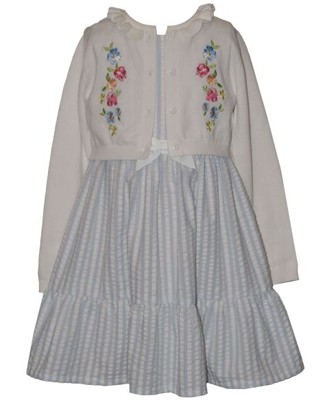 Платья Bonnie Jean Floral Round Neck Dress and Cardigan, 2-Piece Set для девочек, цвет: Синий