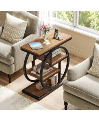 End Table Set of 2, 4-Tier Narrow Side Table, Wood Small Sofa Side Table, Industrial Bedside Table for Bedroom, Living Room