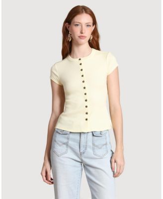 Women's Button-Front Crew Neck Top