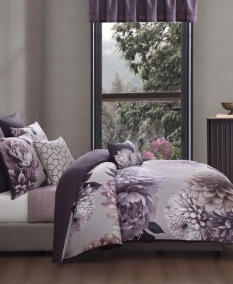 Plum Petal Bedding 100% Cotton Sateen 5 Piece Queen Size Reversible Comforter Set