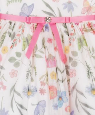 Girls' 2T-6X Flutter-Sleeve Round Neck Printed Dress