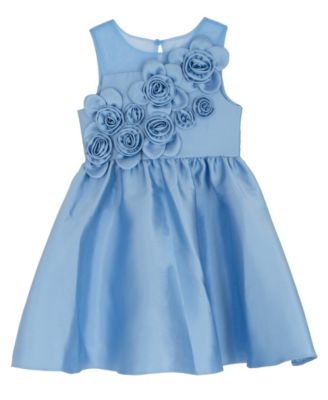 Girls' 2T-6X Illusion Neck 3D Rosettes On Bod Mikado Dress