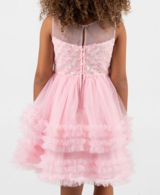 Girls' 2T-6X Ruffle Trim Round Neck Dress