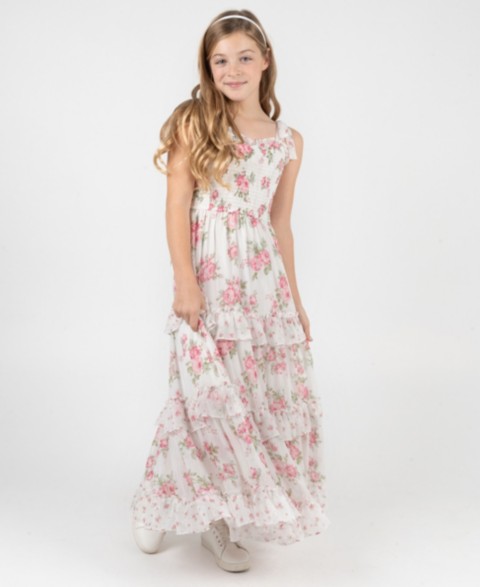 Детские Rare Editions Girls' 7-16 Floral Chiffon Smocked Ruffle Dress
