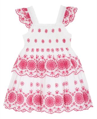 Girls' 2T-6X Cotton Eyelet Flutter-Sleeve Dress