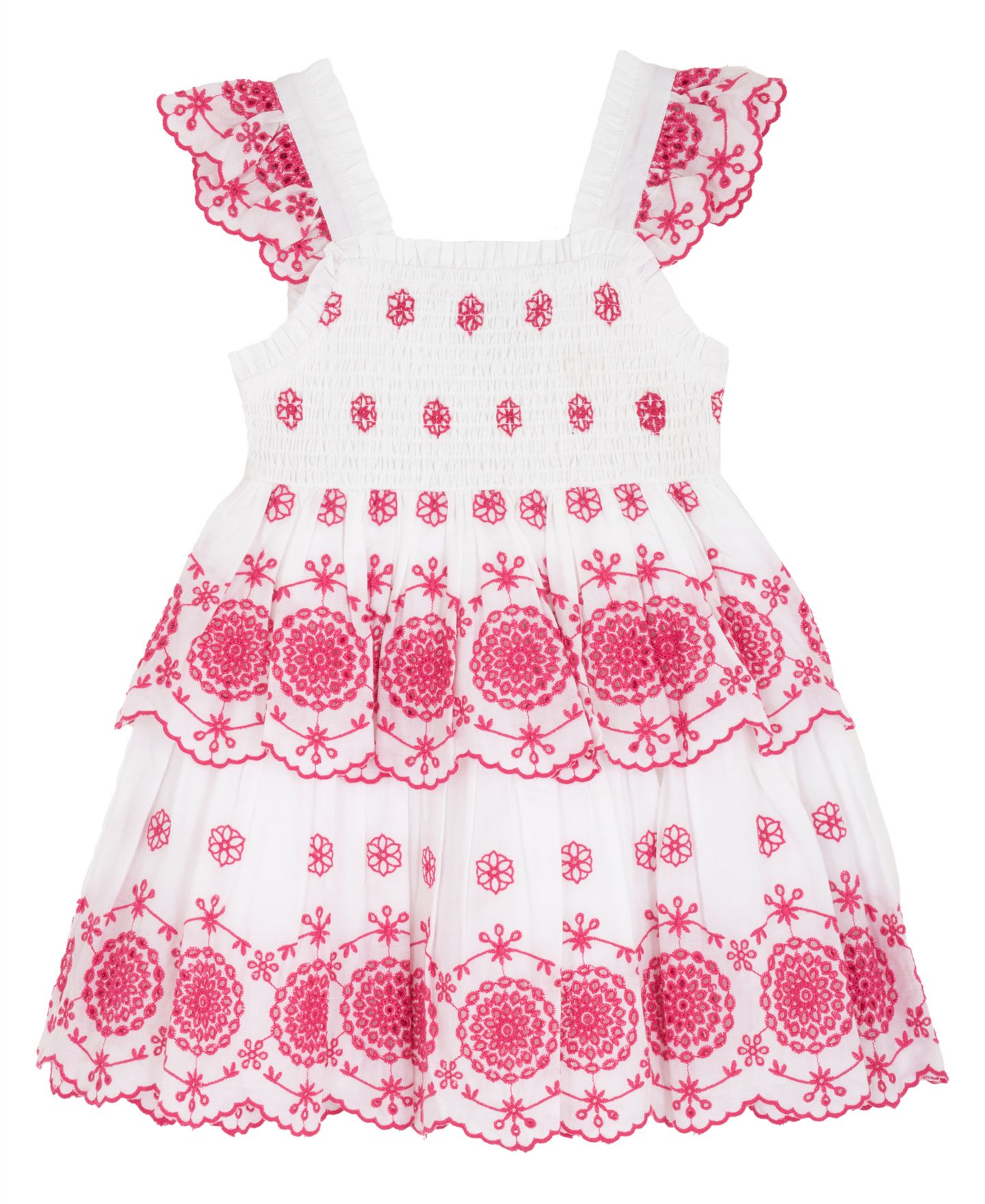 Платье Rare Editions Cotton Eyelet Flutter-Sleeve Dress для девочек, цвет: Фуксия розовый — фото 1