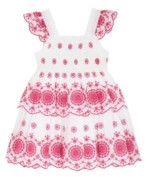 Платье Rare Editions Cotton Eyelet Flutter-Sleeve Dress для девочек, цвет: Фуксия розовый