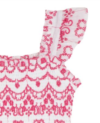 Girls' 7-16 Cotton Eyelet Flutter Square Neck Dress