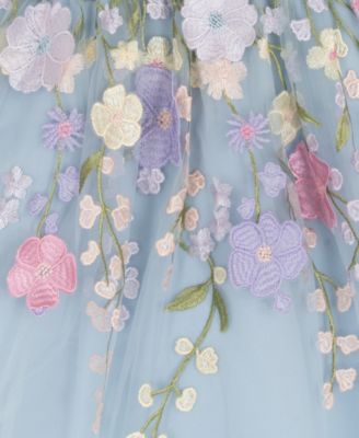 Girls' 7-16 3D Floral Embroidered Mesh Tie Strap Dress