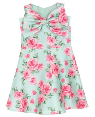 Girls' 2T-6X Printed Mikado Round Neck Bow Dress