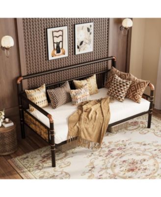 Twin Daybed Frame, Classic Headboard Design, Metal & MDF Sofa Bed with Slat Support, Easy Assembly
