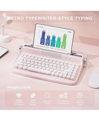 ACTTO B303 Wireless Keyboard, Retro Bluetooth Aesthetic Typewriter Style Keyboard with Integrated Stand for Multi-Device