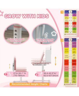 Kids Desk and Chair Set Height Adjustable Study Desk with Tilt Desktop Storage Drawer Reading Rack for Writing Reading Drawing Pink