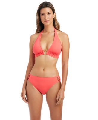 Women's V-Neck Bikini Top and Full Coverage Hipster Bottoms