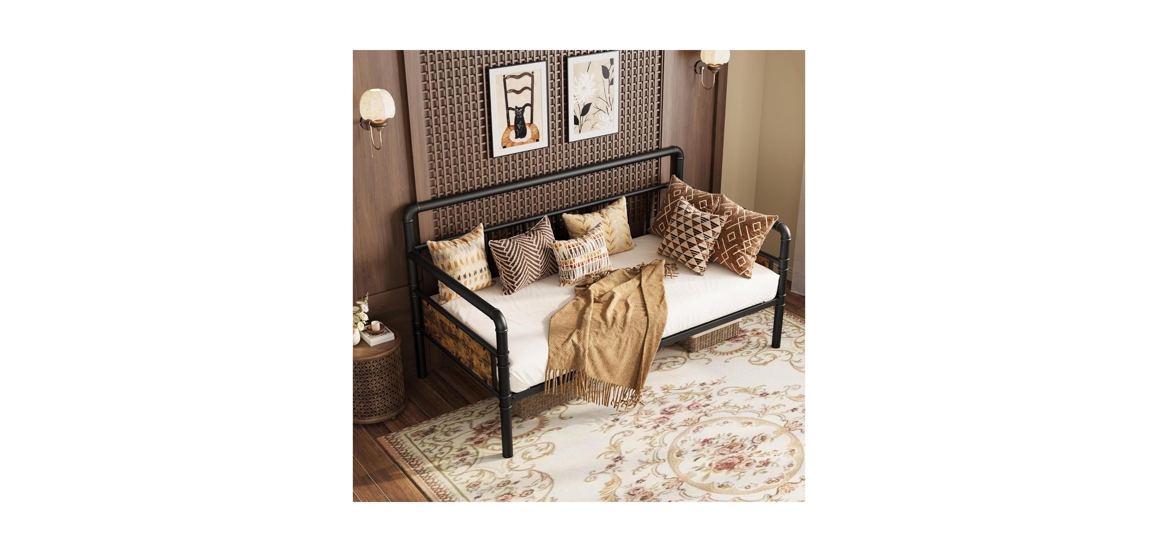 Gaomon Twin Daybed Frame, Classic Headboard Design, Metal & Mdf Sofa Bed with Slat Support, Easy Assembly