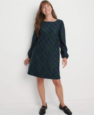 Women's Brushed Flannel Scoop Neck Long Sleeve Above Knee Dress