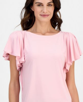 Women's Crewneck Cascade-Flutter-Sleeve Top