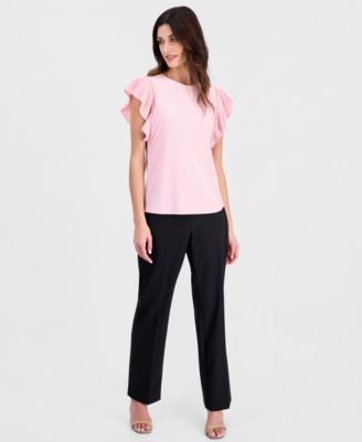 Women's Round-Neck Ruffled-Sleeve Top