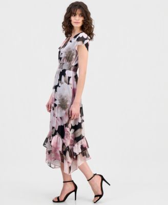 Women's Floral-Print Smocked Ruffled Dress
