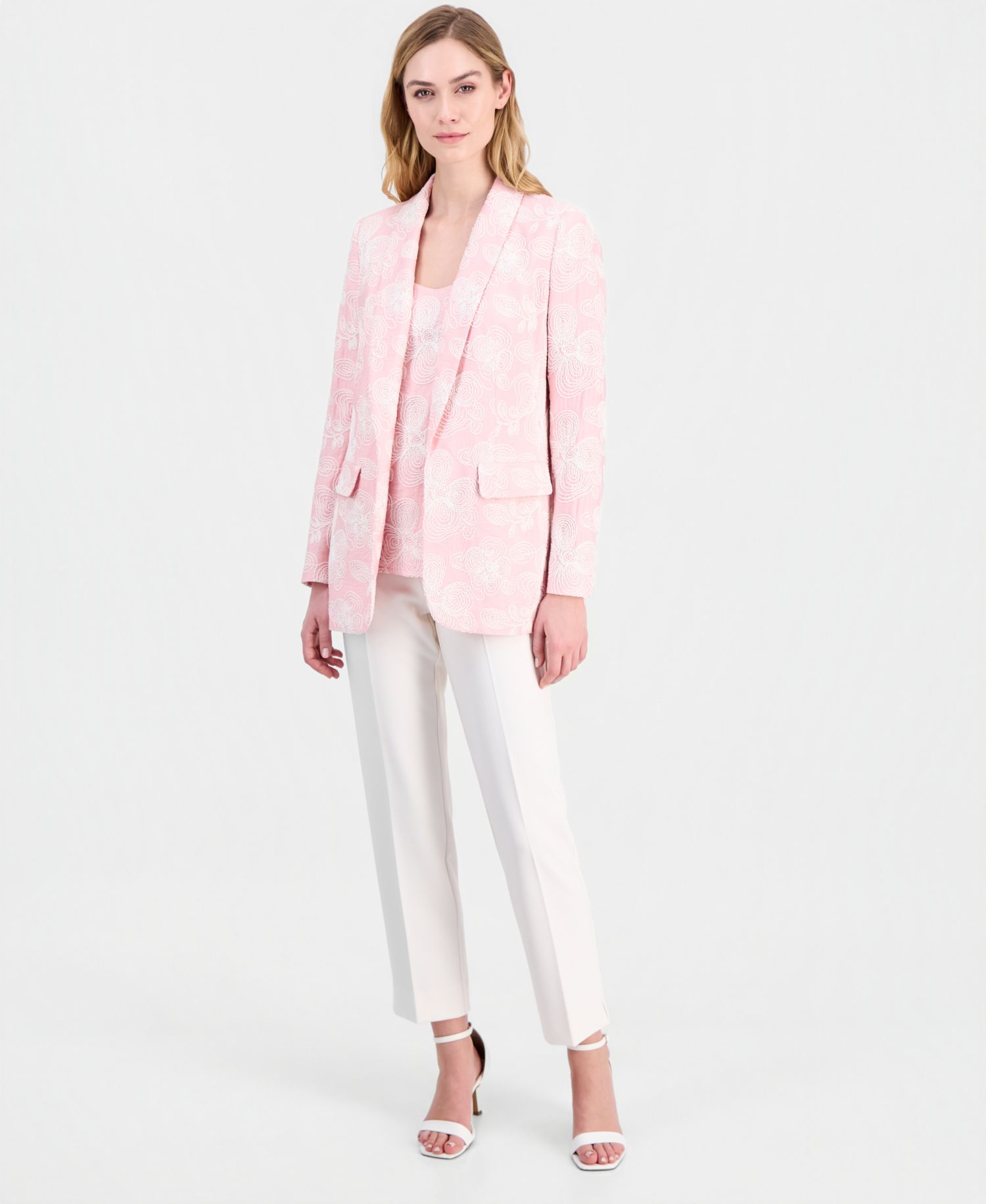 Women's Embroidered Shawl-Collar Open-Front Blazer, Regular & Petite