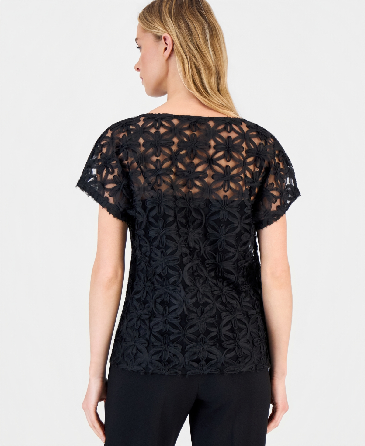 Anne Klein Women's Boat-Neck Ribbon-Soutache Top