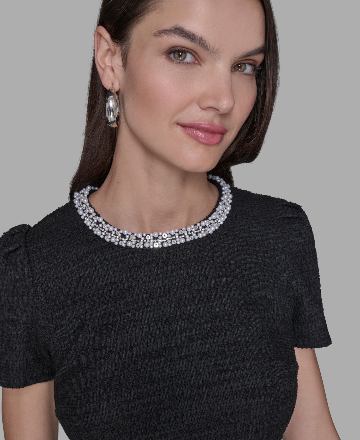 Women's Tweed Crew Neck Shift Dress