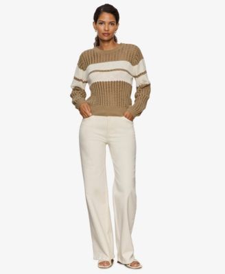 Petite Sporty Openwork Popover Crew neck Sweater