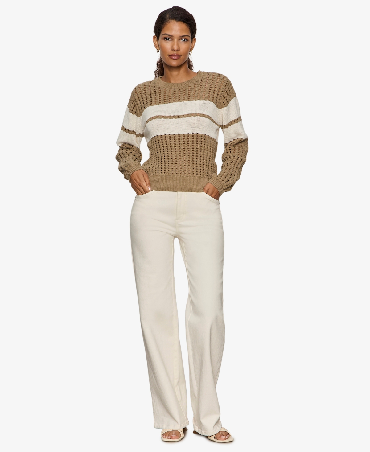 Sanctuary Petite Sporty Openwork Popover Crew neck Sweater