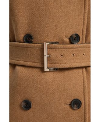 Women's Wool Mix Belted Trench Maxi Coat.