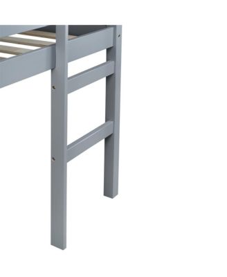 Full Size Loft Bed with Ladder Rubber Wood Platform Bed with Underbed Storage and Guardrails