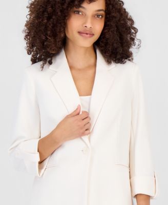 Petite Roll-Tab-Sleeve One-Button Blazer