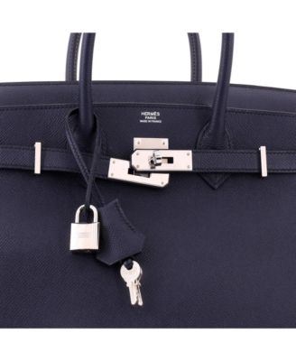 Pre-Owned HERMES Birkin 30 Handbag Blue Epsom with Palladium Hardware