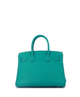 Pre-Owned HERMES Birkin 30 Handbag Blue Clemence with Palladium Hardware