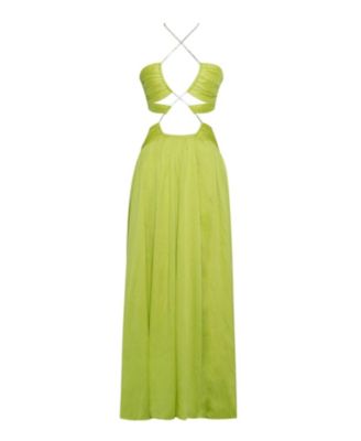 Women's Quinby Lemon Chiffon Pleated Lace Up Maxi Dress