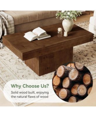 47.24" Solid Wood Coffee Table for Living Room, Mid Century Modern Rectangle Center Cocktail Table, Walnut Brown