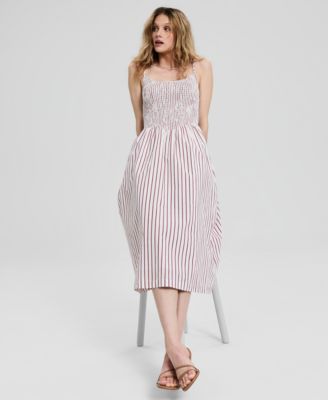 Women's Scoop-Neck Smocked Cotton Midi Dress