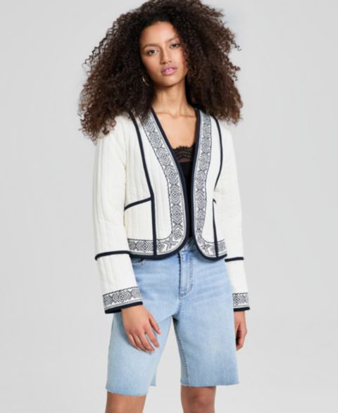 Женские куртки And Now This Embroidered Seamed Cotton Jacket