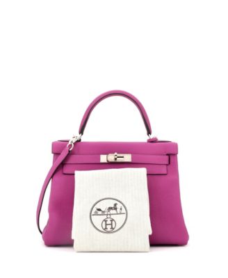 Pre-Owned HERMES Kelly 28 Handbag Pink Togo with Palladium Hardware