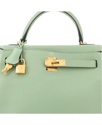 Pre-Owned HERMES Kelly 28 Handbag Green Evercolor with Gold Hardware