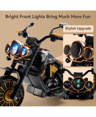Dual Motor Kids Ride-On Motorcycle, 3-Wheel with LED Light & Wide Tires