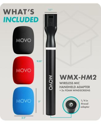 WMX-HM2 Handheld Interview Mic Adapter for Wireless Microphones with 3 Color Windscreens
